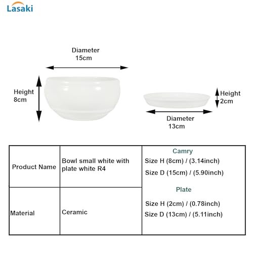 Lasaki Bowl Small White with Plate White_1 R4 Ceramic Pots for Indoor Plants,Planters,gamla,Outdoor,Balcony,Home,Garden,Decor,Succulent(Bowl-H-8cmXD-15cm,Plate-H-2XD-13cm)(Plants not Included) - Image 2
