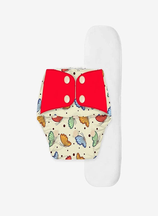 SNUGKINS Regular Cloth Diapers for Babies 3 Months-3 Years (5-17kg) | Washable & Reusable | 1 Cloth Diaper & 1 Wet-Free Microfiber Terry Soaker | Butterfly Kisses - Image 1