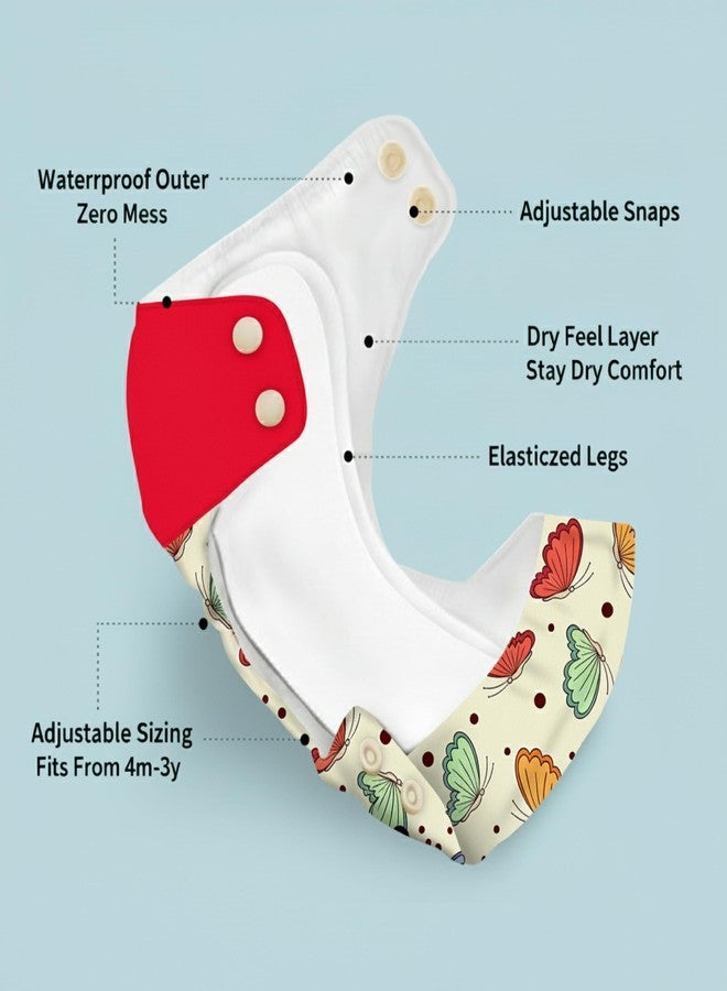 SNUGKINS Regular Cloth Diapers for Babies 3 Months-3 Years (5-17kg) | Washable & Reusable | 1 Cloth Diaper & 1 Wet-Free Microfiber Terry Soaker | Butterfly Kisses - Image 3