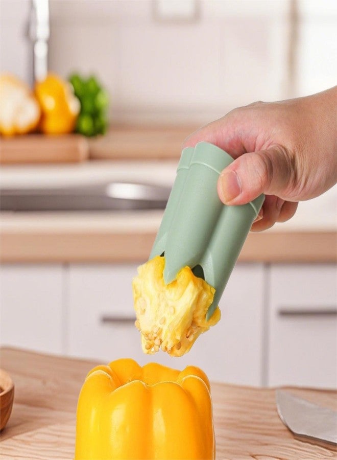 WROLEM Pepper Corer, 2 in 1 Red Bell Pepper Seed Corer Remover Tool, Fruit & Vegetable Corers Quick Cave Tools for Jalapeno Cutter Deseeder, Green - Image 4