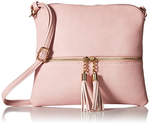 DELUXITY Lightweight Medium Crossbody Bag with Tassel (Blush) - Image 1