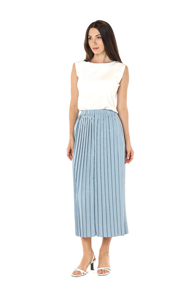 Moistreet Pleated High Waist Midi Skirt