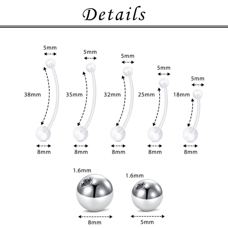 TOKRING 14G Pregnancy Belly Button Rings Maternity Navel Piercing Jewelry, Long Clear Flexible Plastic Barbell Belly Ring Retainer for Pregnant Women with Replacement Balls 18mm-38mm - Image 2