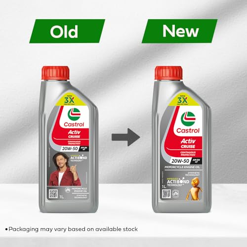 Castrol Activ CRUISE 20W-50 4T Engine Oil with Synthetic Technology for Bajaj Bikes (1L) | 3X Protection with Actibond Technology | Engine Protection for Bikes | API SN and JASO MA2 - Image 2