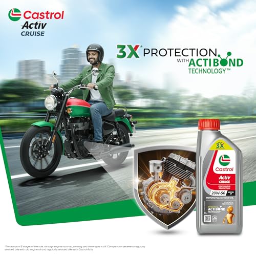 Castrol Activ CRUISE 20W-50 4T Engine Oil with Synthetic Technology for Bajaj Bikes (1L) | 3X Protection with Actibond Technology | Engine Protection for Bikes | API SN and JASO MA2 - Image 4