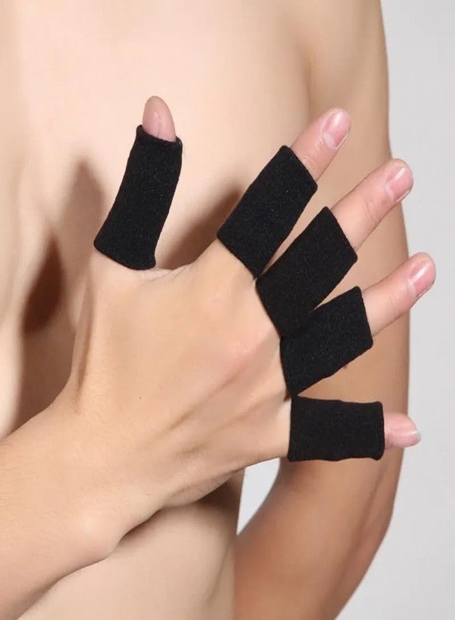 Mluffy Adjustable Pain Relief Thumb Brace Supports Elastic Compression Protector | Compression Pression Finger Sleeves Protectors for Cricket, Relieving Pain (Black) (Pack Of 10) - Image 1