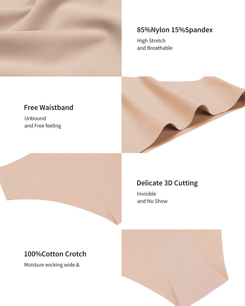 SHARICCA Women Seamless Cheeky Bikini No Show Panties Ladies Invisible Breathable Hipster Soft Stretch Underwear 7 Pack (7P11,XS) - Image 3
