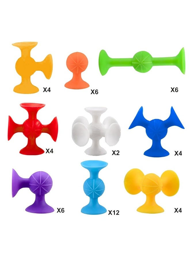 BAIVYLE 48 Piece Suction Cup Toys Construction Set - Silicone Building Blocks DIY Fun Bath Toys for Kids Ages 1-3, Toddler Travel Toys, Darts Sucker Toys with Toddler Road Trip Essentials - Image 4