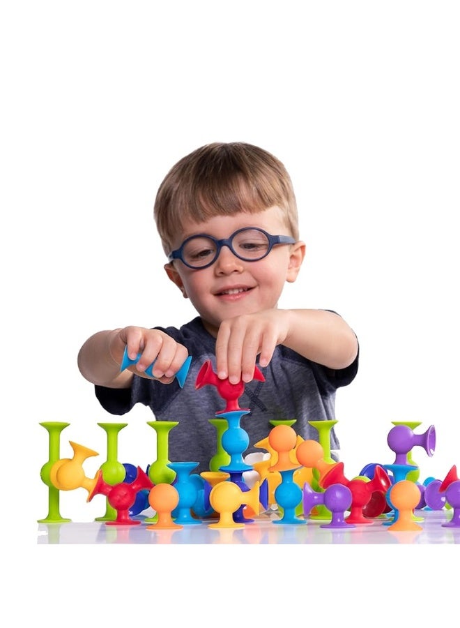 BAIVYLE 48 Piece Suction Cup Toys Construction Set - Silicone Building Blocks DIY Fun Bath Toys for Kids Ages 1-3, Toddler Travel Toys, Darts Sucker Toys with Toddler Road Trip Essentials - Image 1