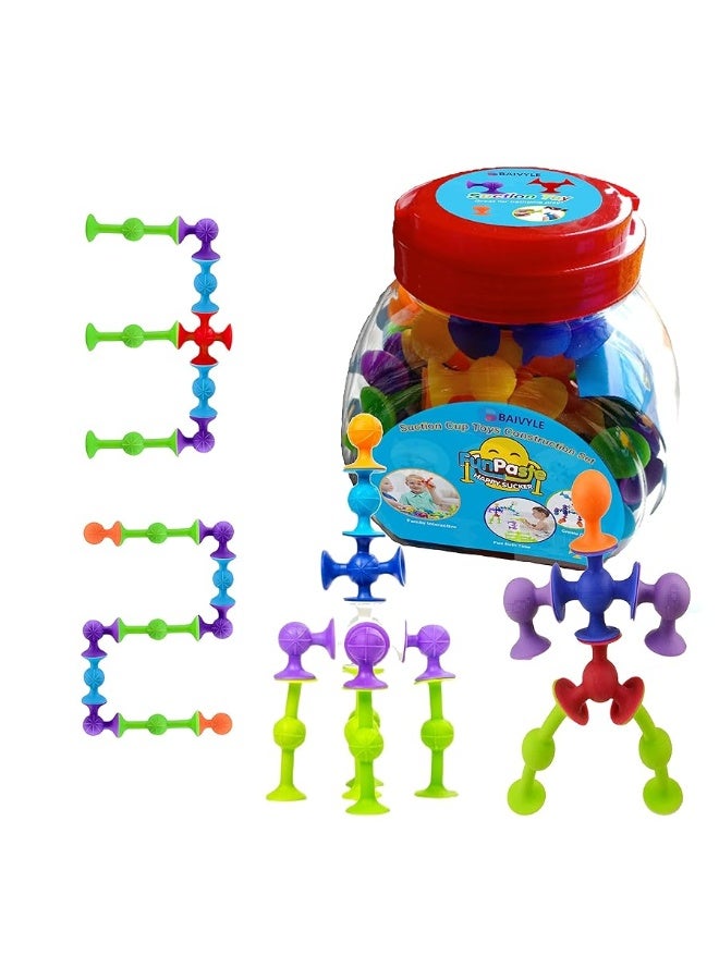 BAIVYLE 48 Piece Suction Cup Toys Construction Set - Silicone Building Blocks DIY Fun Bath Toys for Kids Ages 1-3, Toddler Travel Toys, Darts Sucker Toys with Toddler Road Trip Essentials - Image 3