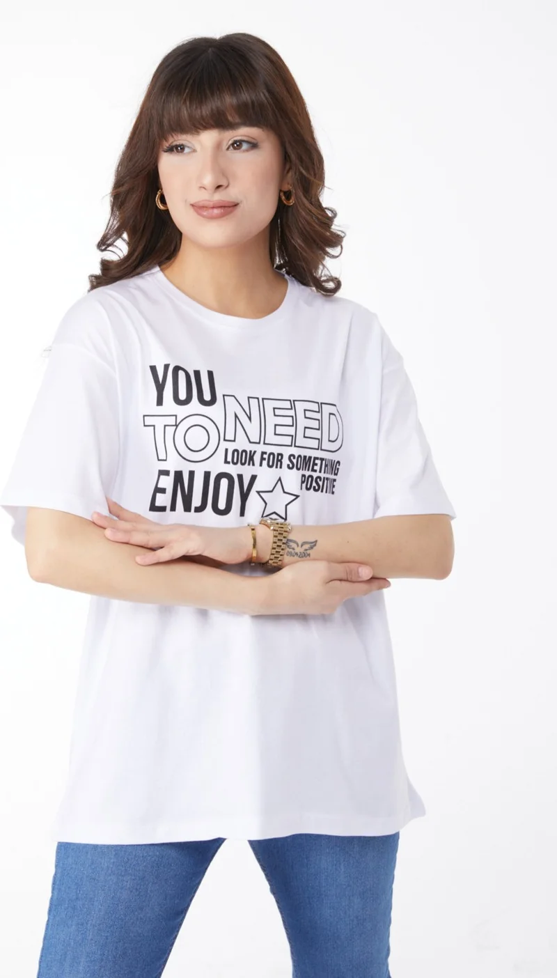 Tofisa Plain Crew Neck Women's White Printed T-Shirt - 25175