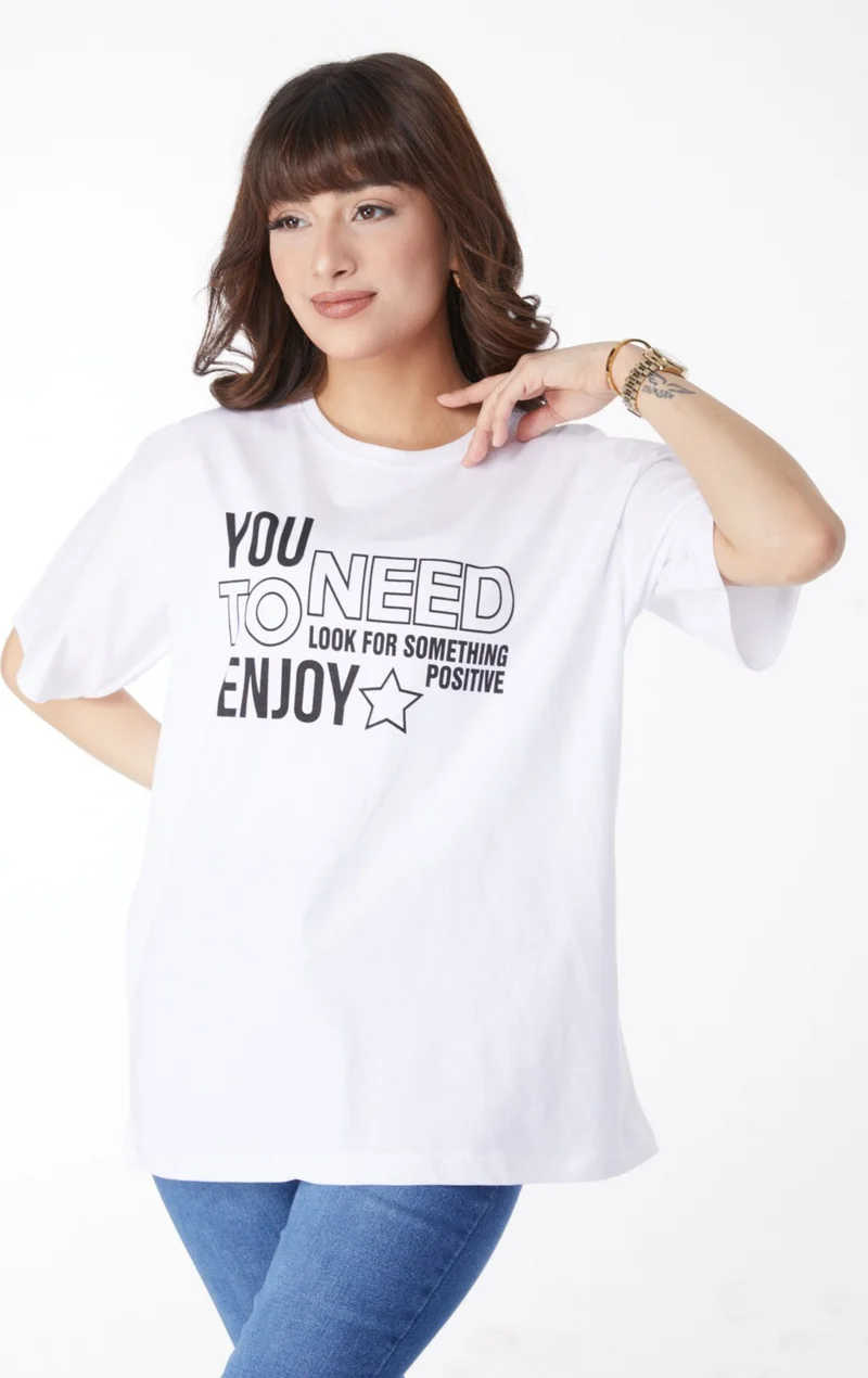 Tofisa Plain Crew Neck Women's White Printed T-Shirt - 25175