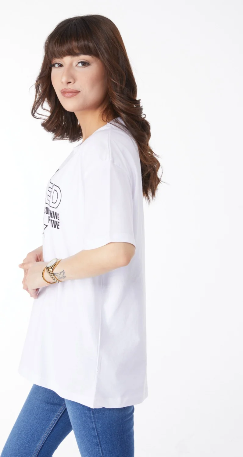 Tofisa Plain Crew Neck Women's White Printed T-Shirt - 25175