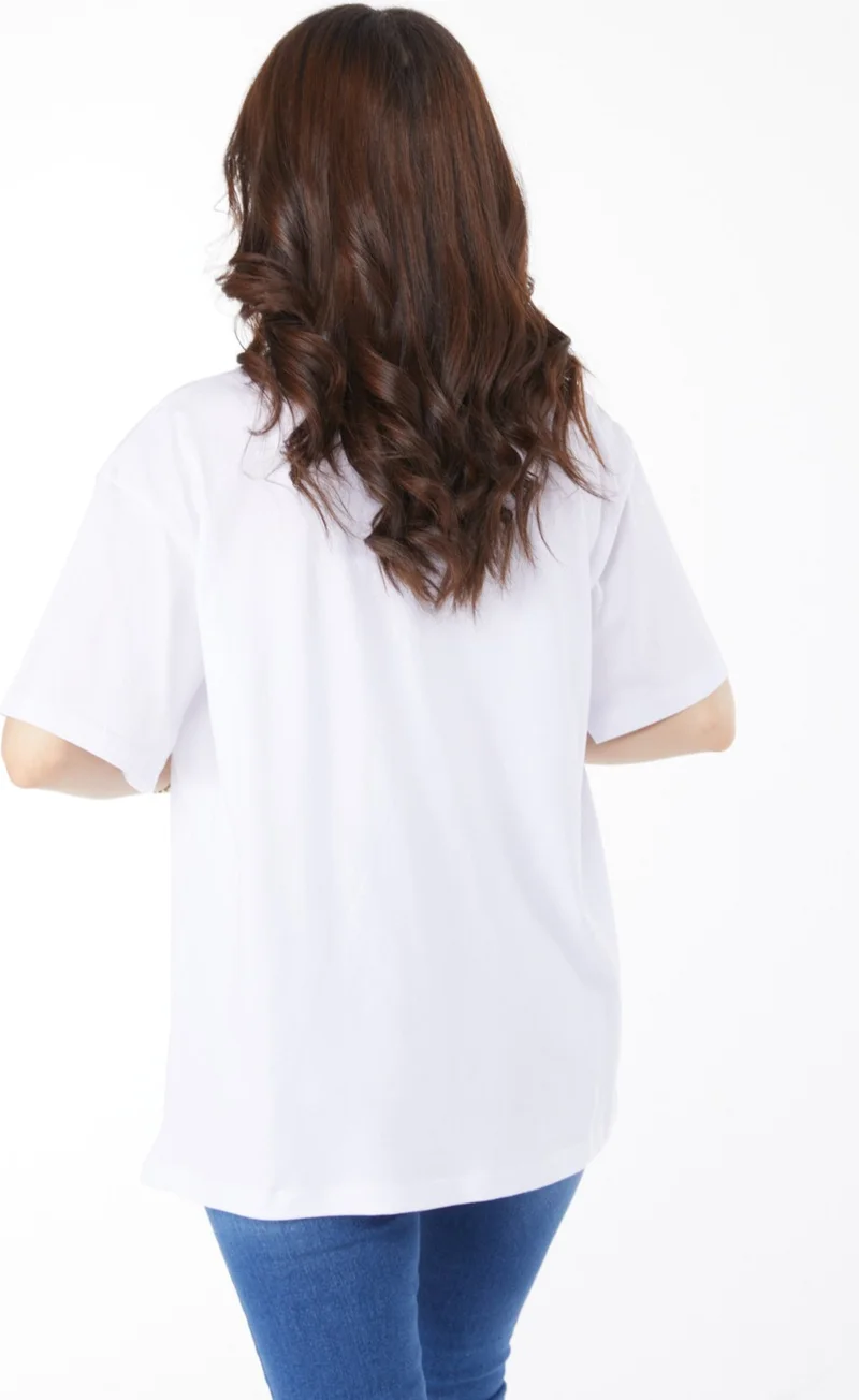 Tofisa Plain Crew Neck Women's White Printed T-Shirt - 25175