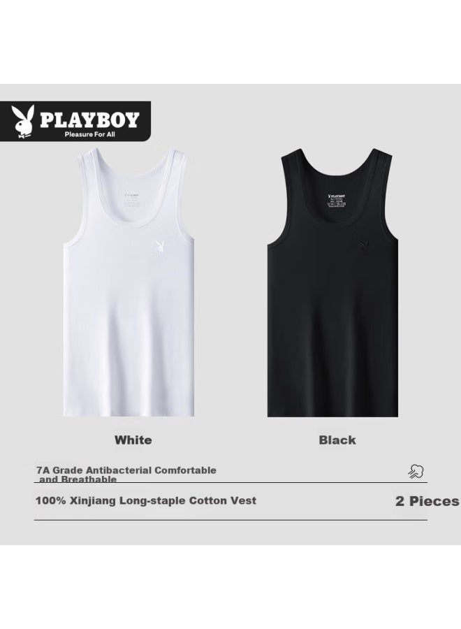 Playboy Men's Plus Size High Elasticity Sports Vest In Pure Cotton, Moisture-wicking And Breathable, Pack Of 2 - Image 1