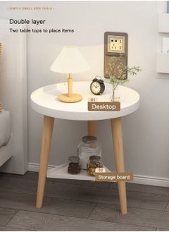 2 Tier Coffee Table, Round End Table Sturdy Bedroom Guest   Room Bedside Corner Table With Storage Function For Home  Office Decoration(White)