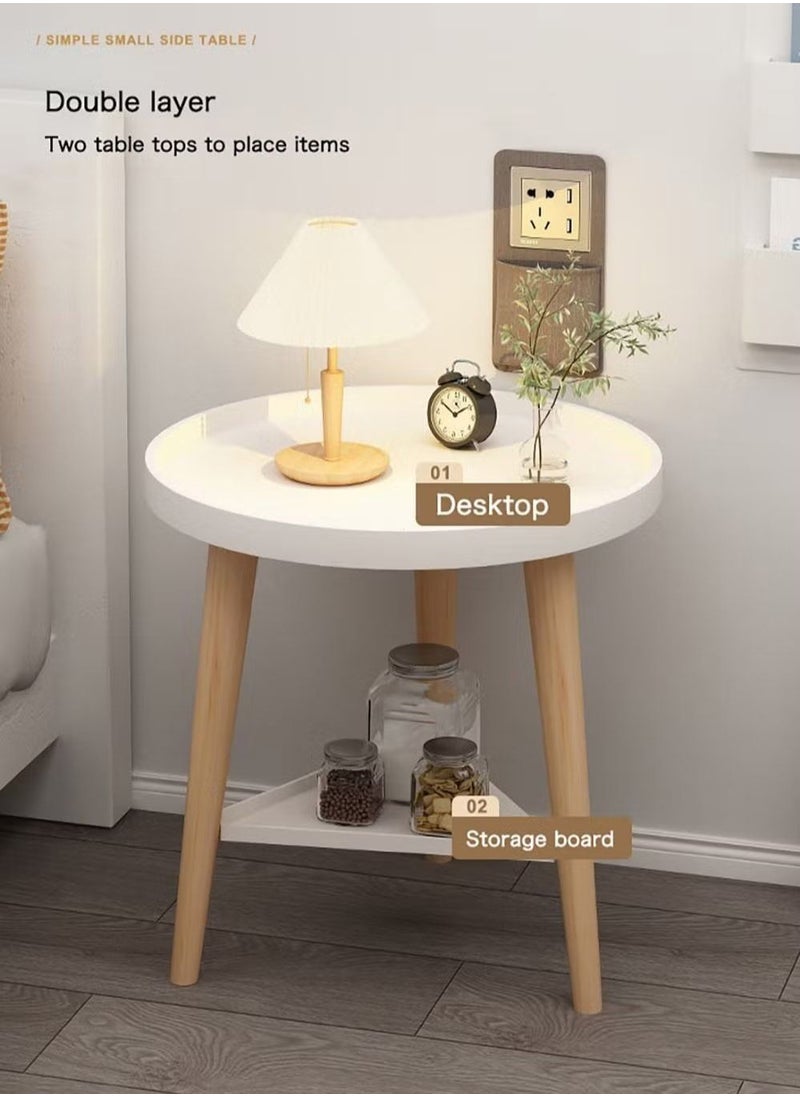 AGD - 2 Tier Coffee Table, Round End Table Sturdy Bedroom Guest   Room Bedside Corner Table With Storage Function For Home  Office Decoration(White) - Image 1