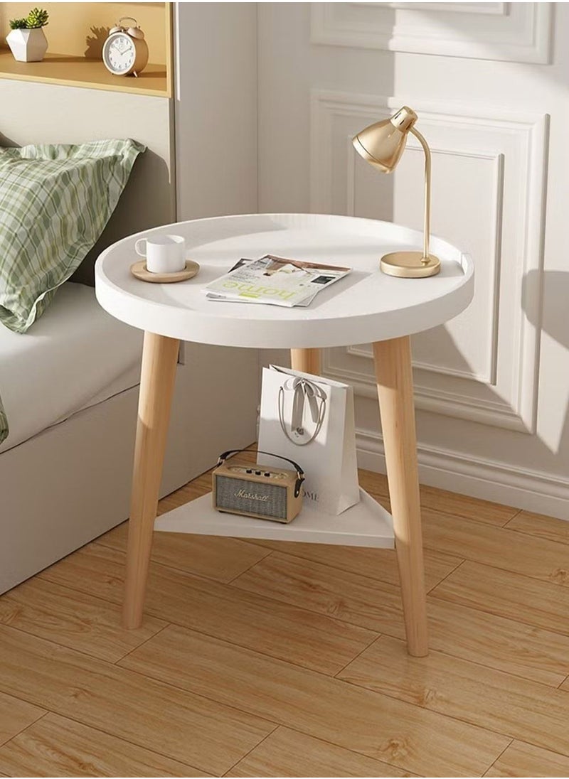 AGD - 2 Tier Coffee Table, Round End Table Sturdy Bedroom Guest   Room Bedside Corner Table With Storage Function For Home  Office Decoration(White) - Image 1