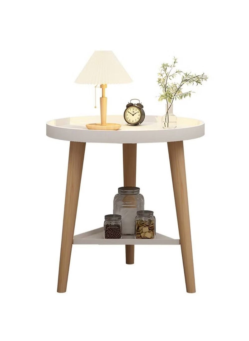 AGD - 2 Tier Coffee Table, Round End Table Sturdy Bedroom Guest   Room Bedside Corner Table With Storage Function For Home  Office Decoration(White) - Image 1