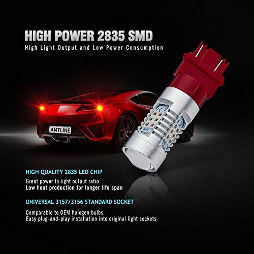 ANTLINE Extremely Bright 3157 3156 3156A 3057 4057 4157 3057LL 3457 3157K 21-SMD 1260 Lumens LED Bulb Replacement Brilliant Red for Car Brake Tail Turn Signal Blinker Lights Bulbs (Pack of 4) - Image 4