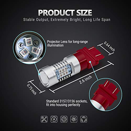 ANTLINE Extremely Bright 3157 3156 3156A 3057 4057 4157 3057LL 3457 3157K 21-SMD 1260 Lumens LED Bulb Replacement Brilliant Red for Car Brake Tail Turn Signal Blinker Lights Bulbs (Pack of 4) - Image 5