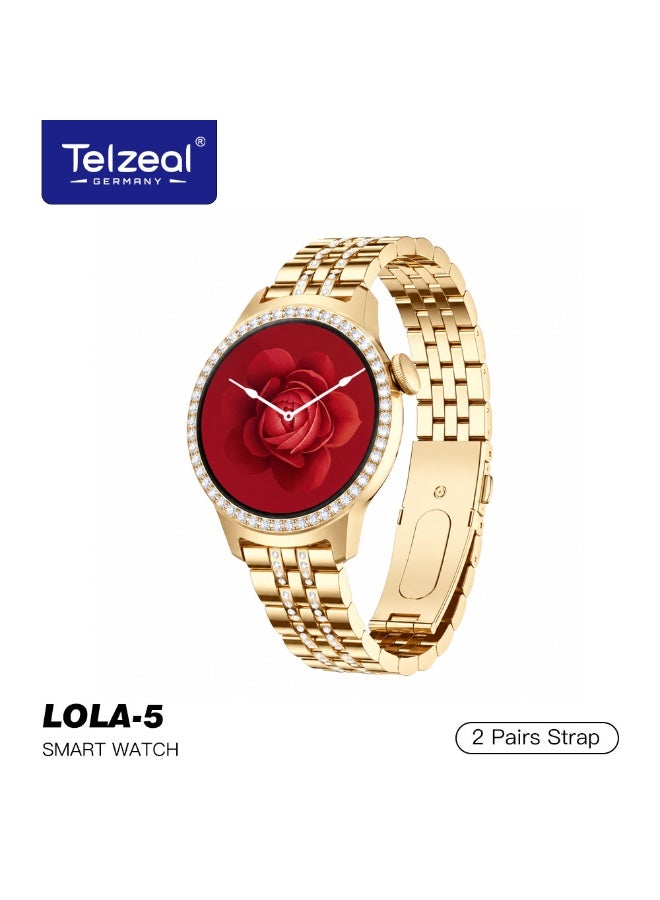 Telzeal Germany LOLA 5 Smart Watch With Bracelet 2 Pairs Straps and Wireless Charging Designed For Ladies and Girls Gold - Image 1