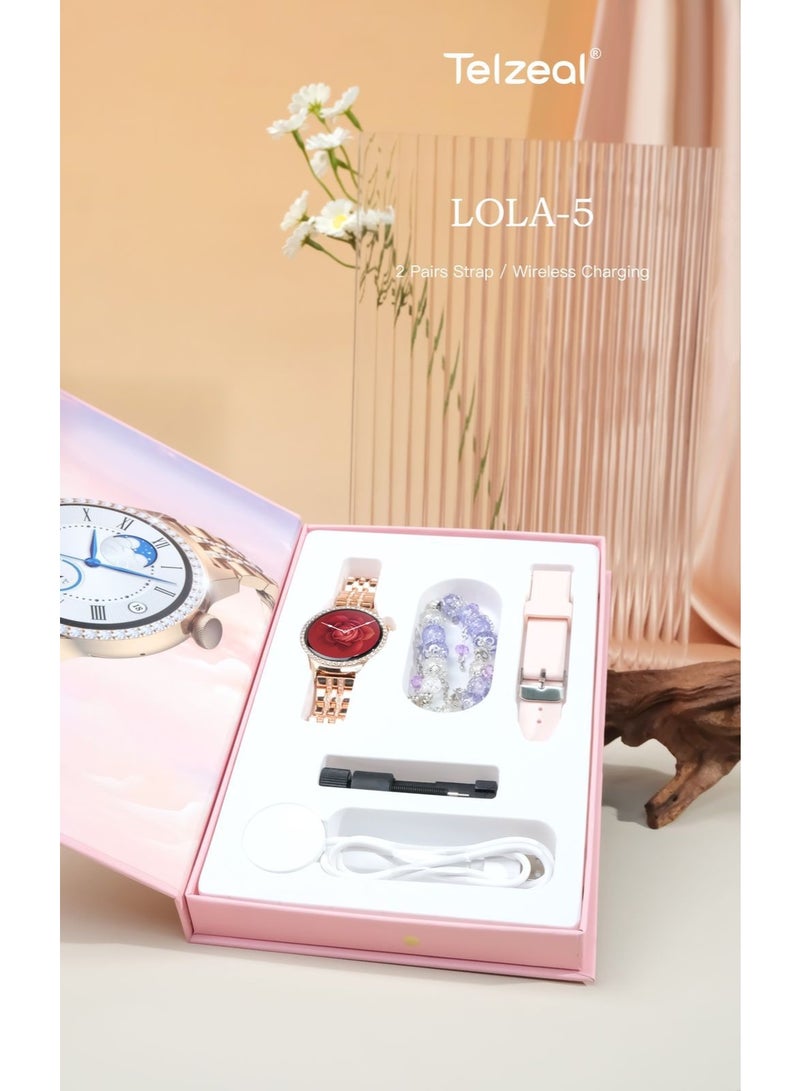Telzeal Germany LOLA 5 Smart Watch With Bracelet 2 Pairs Straps and Wireless Charging Designed For Ladies and Girls Gold - Image 4