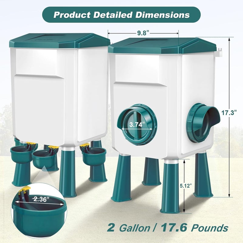 Meyoppm Chicken Feeder and Waterer Set with 2 Gallon/17.6 Pounds, Automatic Chick Feeder and Waterer Set No Waste， Poultry Feeder Large for Hens/Ducks/Poultry(Blue - Image 2