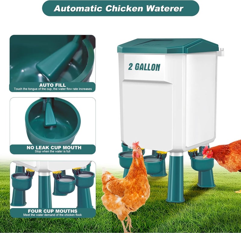 Meyoppm Chicken Feeder and Waterer Set with 2 Gallon/17.6 Pounds, Automatic Chick Feeder and Waterer Set No Waste， Poultry Feeder Large for Hens/Ducks/Poultry(Blue - Image 3