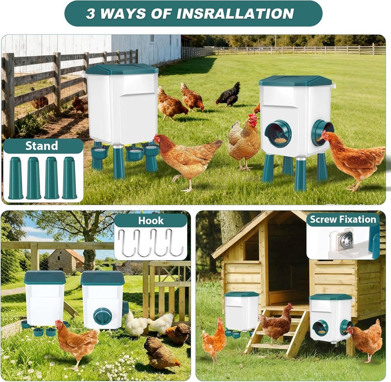 Meyoppm Chicken Feeder and Waterer Set with 2 Gallon/17.6 Pounds, Automatic Chick Feeder and Waterer Set No Waste， Poultry Feeder Large for Hens/Ducks/Poultry(Blue - Image 5