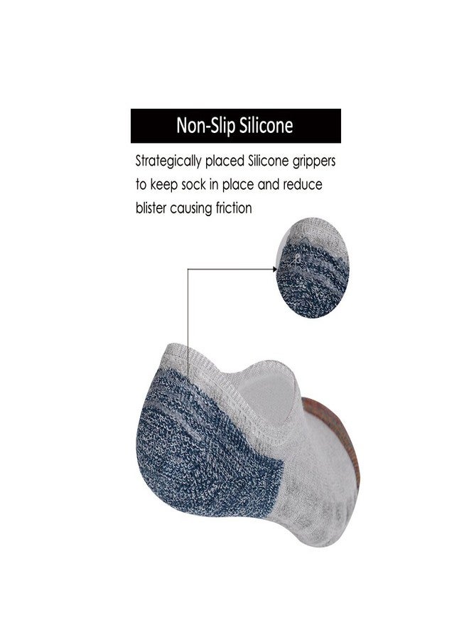 JOYNÉE Men's 6 Pack Casual Cushion Anti-Slid Cotton No Show Socks with Silicone,Grey,Sock Size:10-13 - Image 2