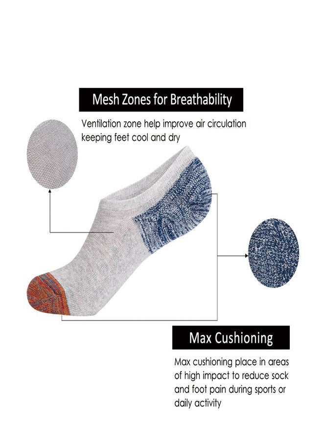 JOYNÉE Men's 6 Pack Casual Cushion Anti-Slid Cotton No Show Socks with Silicone,Grey,Sock Size:10-13 - Image 3