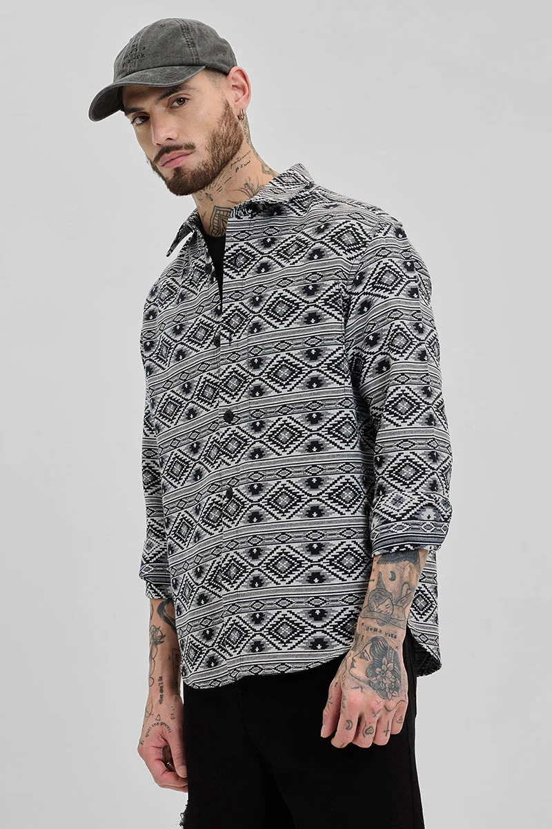 SNITCH White Aztec Relaxed Fit Overshirt