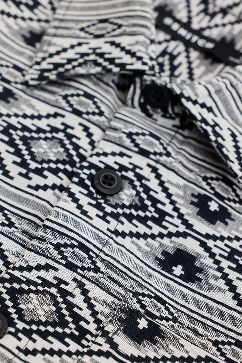 SNITCH White Aztec Relaxed Fit Overshirt