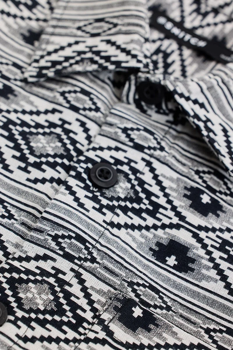 SNITCH White Aztec Relaxed Fit Overshirt