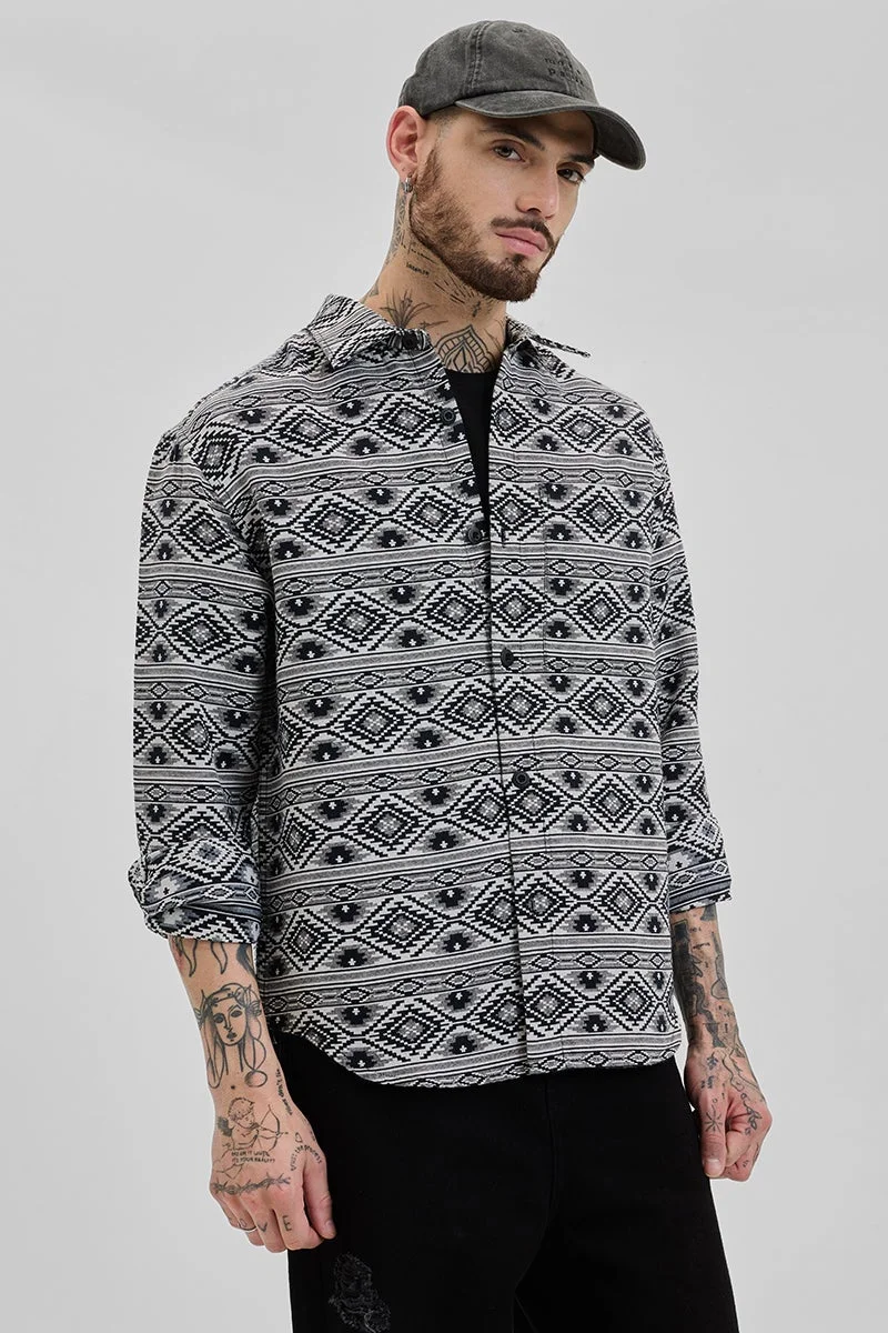 SNITCH White Aztec Relaxed Fit Overshirt