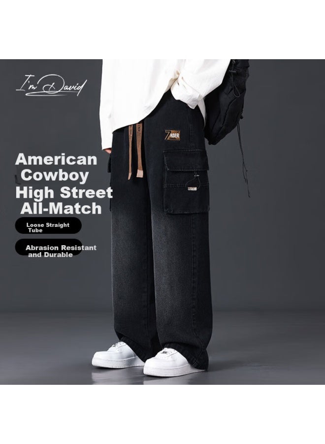 I'm David Loose Straight Retro Jeans Spring Autumn Winter Men's Wide Leg Casual American Workwear Long Pants - Image 2