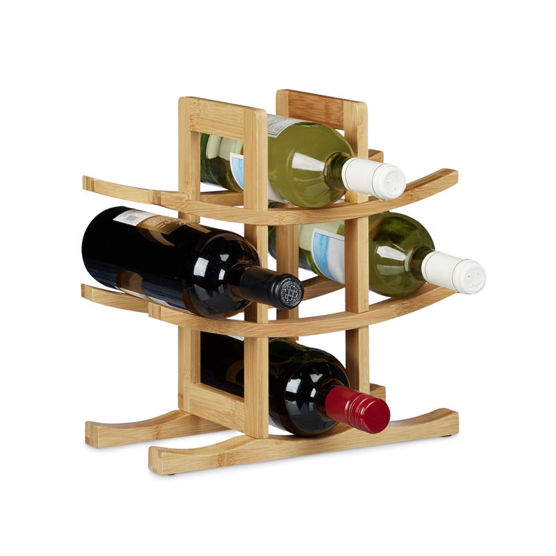 Relaxdays bamboo wine rack for 9 standard bottles original design freestanding 45 x 30 x 30 cm natural