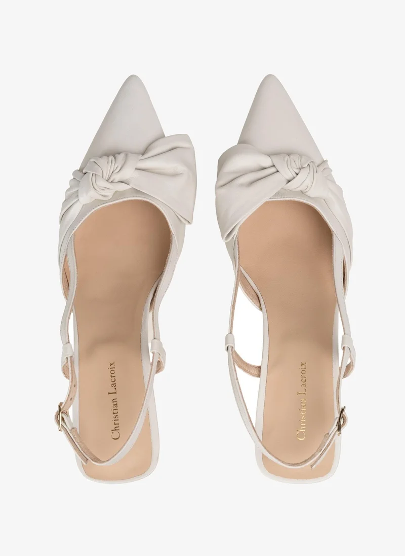 Christian Lacroix Christian Lacroix Women's Knotted Bow Kitten Heel Slingback Pumps - Off White