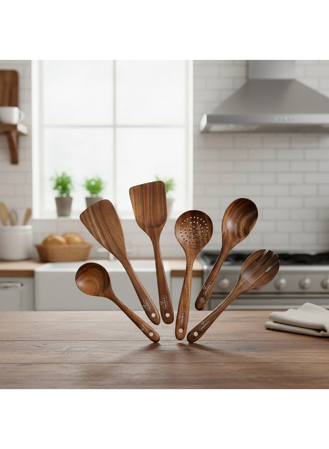RIVORA 6-Piece Wooden Cooking Spoons Set for Kitchen – Teak Utensils, Heat-Resistant & Non-Stick Safe, Comfortable Grip, Easy Clean - Image 4