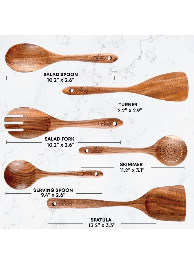 RIVORA 6-Piece Wooden Cooking Spoons Set for Kitchen – Teak Utensils, Heat-Resistant & Non-Stick Safe, Comfortable Grip, Easy Clean - Image 3