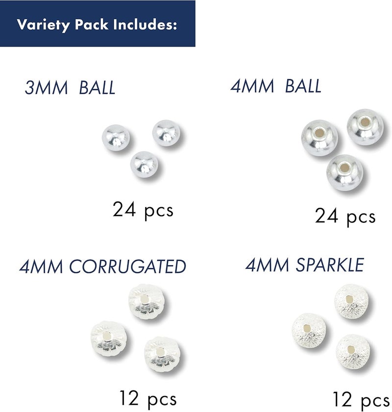Beadalon Memory Wire End Caps Variety Pack Silver Plated 24 pc 3 mm 24 pc 4 mm 12 pc 4 mm corrugated 12 pc 4 mm sparkle - Image 4