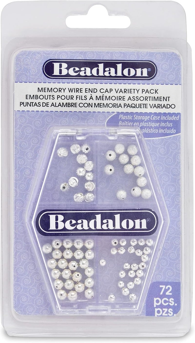 Beadalon Memory Wire End Caps Variety Pack Silver Plated 24 pc 3 mm 24 pc 4 mm 12 pc 4 mm corrugated 12 pc 4 mm sparkle - Image 1