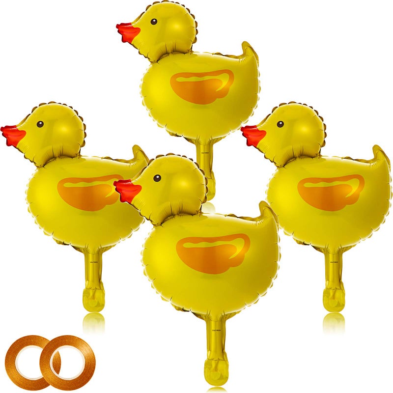 Gejoy 16 Pieces Mini Duck Foil Balloons Farm Animal Foil Balloon with 2 Rolls Gold Ribbons for Birthday Baby Shower Party Decoration - Image 1