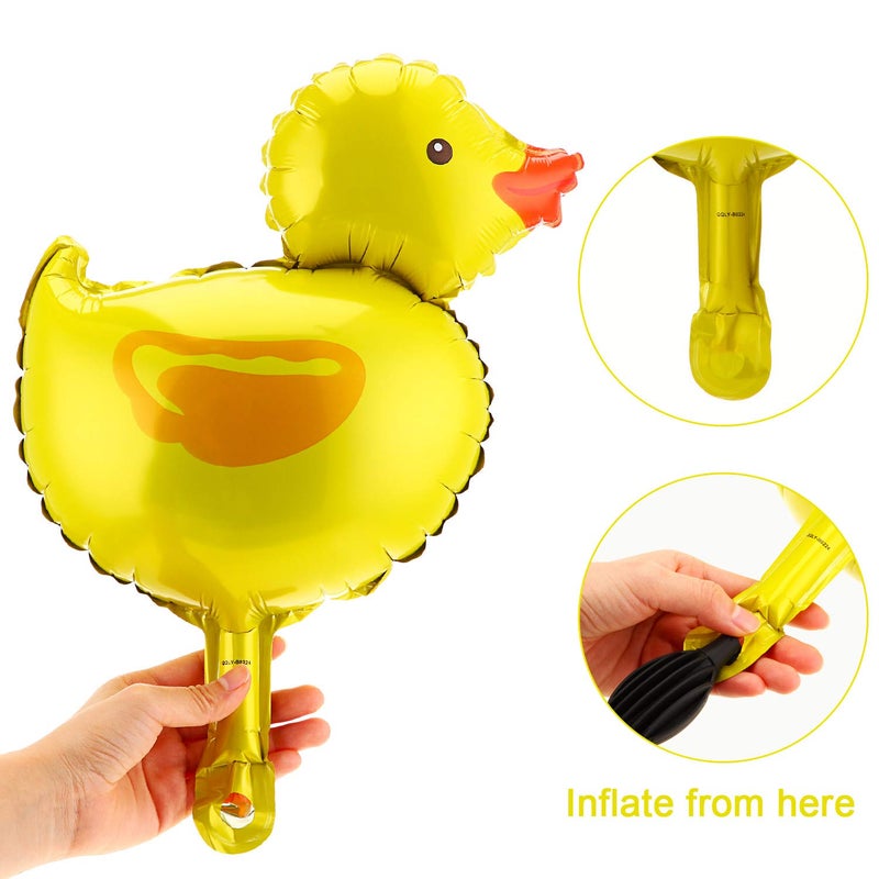 Gejoy 16 Pieces Mini Duck Foil Balloons Farm Animal Foil Balloon with 2 Rolls Gold Ribbons for Birthday Baby Shower Party Decoration - Image 3