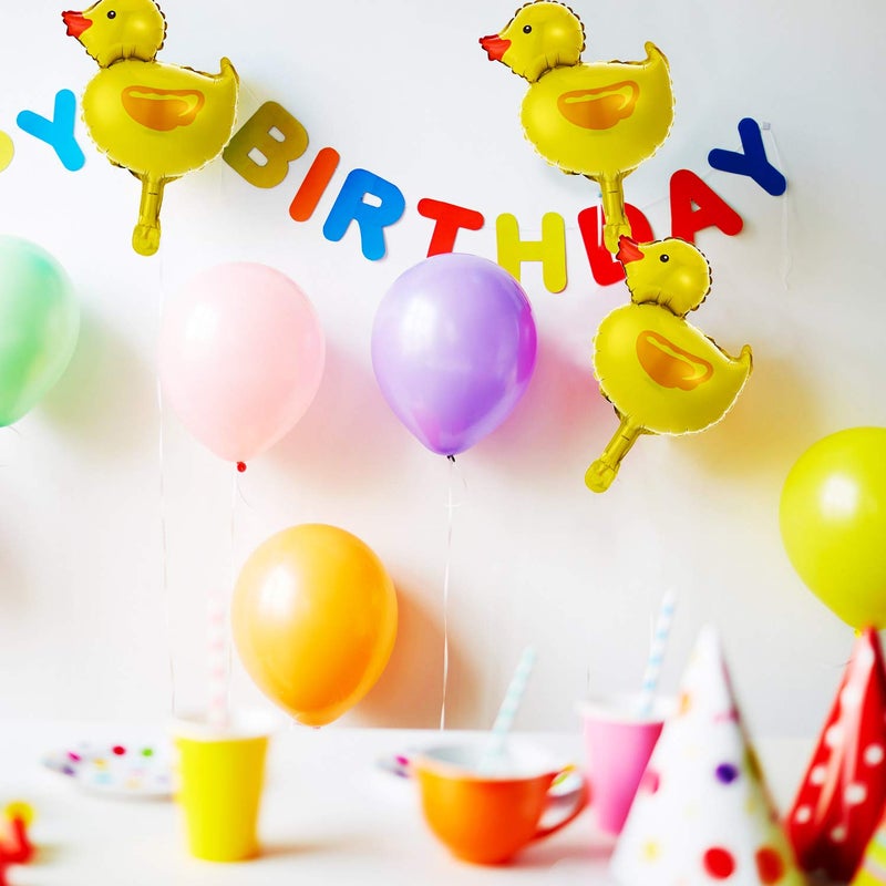 Gejoy 16 Pieces Mini Duck Foil Balloons Farm Animal Foil Balloon with 2 Rolls Gold Ribbons for Birthday Baby Shower Party Decoration - Image 4
