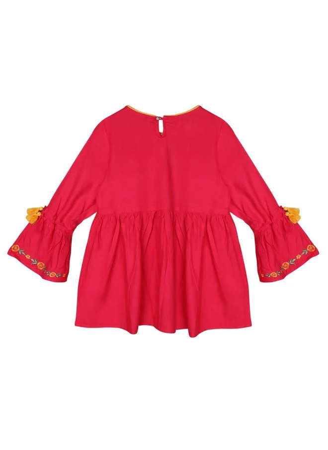 ISHIN Aline Fit Self Design Pattern Round Neck Neck Long Sleeves Pink Colour Woven Cotton Tops for Women with Semi Elastic Closure - An Ideal Pick for Any Occasion