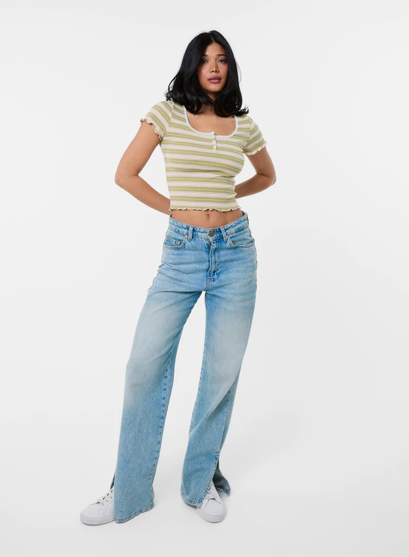 Pink Vanilla Cap Sleeve Stripe Lace Trim Top