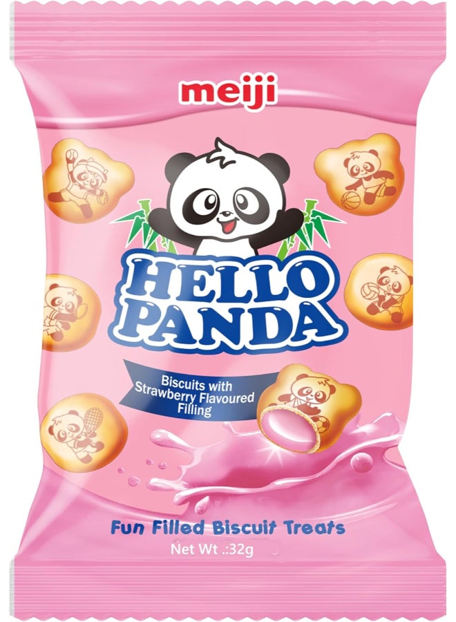 Meiji Hello Panda Strawberry Filled Biscuits Fun Crunchy Snack with Creamy Strawberry Filling 32g Pack of 24 - Image 2