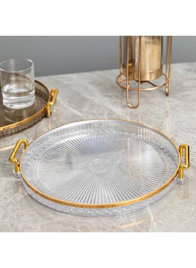 Acrylic Tray with Gold Handles, Decorative Serving Tray for Jewelry Cosmetic Candle Dish Plate 31*31 - Image 1